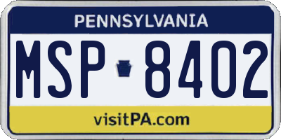 PA license plate MSP8402