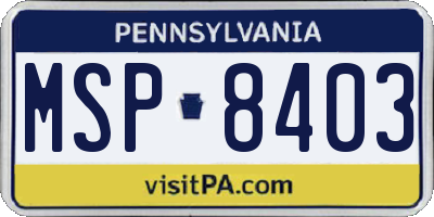 PA license plate MSP8403