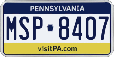 PA license plate MSP8407