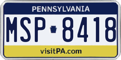 PA license plate MSP8418