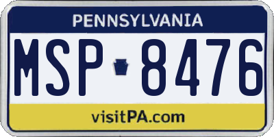 PA license plate MSP8476