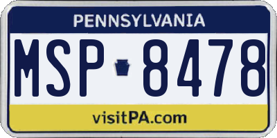 PA license plate MSP8478