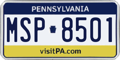 PA license plate MSP8501