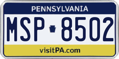 PA license plate MSP8502