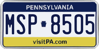 PA license plate MSP8505
