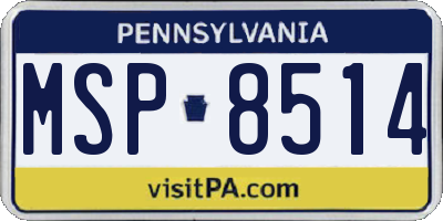 PA license plate MSP8514