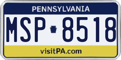 PA license plate MSP8518