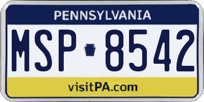 PA license plate MSP8542