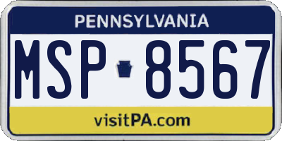 PA license plate MSP8567
