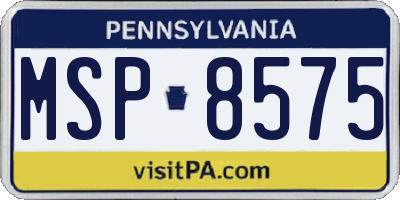PA license plate MSP8575