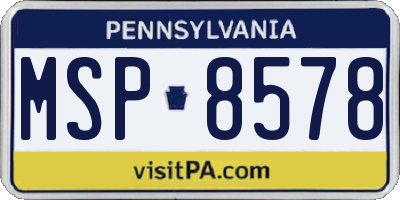 PA license plate MSP8578