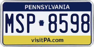 PA license plate MSP8598