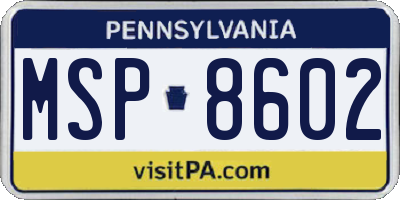 PA license plate MSP8602