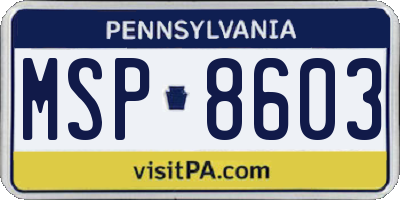 PA license plate MSP8603