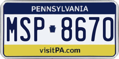 PA license plate MSP8670