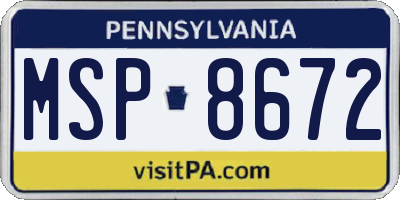 PA license plate MSP8672