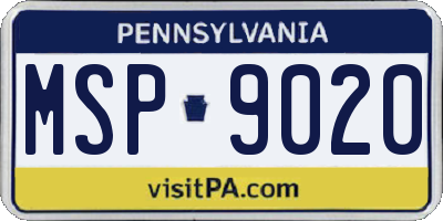 PA license plate MSP9020