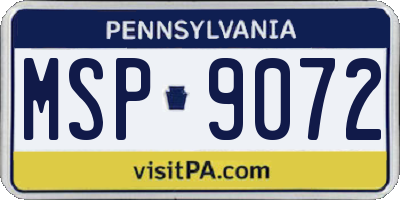 PA license plate MSP9072
