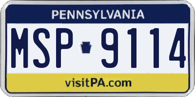 PA license plate MSP9114