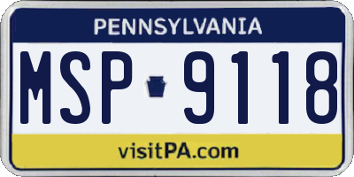 PA license plate MSP9118