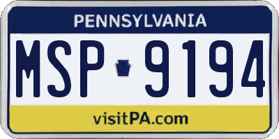 PA license plate MSP9194