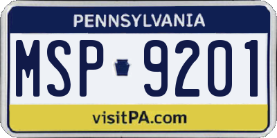 PA license plate MSP9201