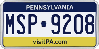 PA license plate MSP9208