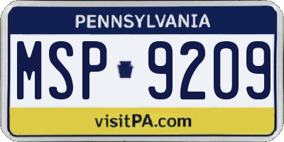 PA license plate MSP9209