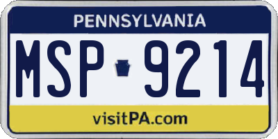PA license plate MSP9214