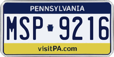 PA license plate MSP9216