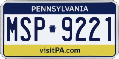 PA license plate MSP9221