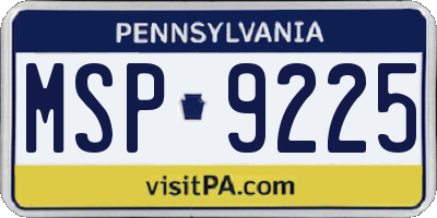 PA license plate MSP9225