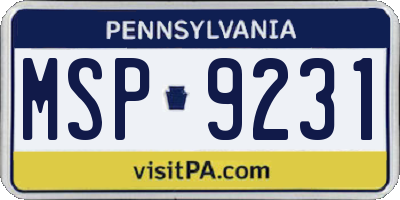PA license plate MSP9231