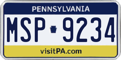 PA license plate MSP9234