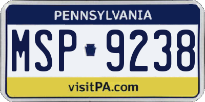 PA license plate MSP9238