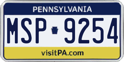 PA license plate MSP9254