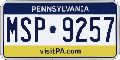 PA license plate MSP9257