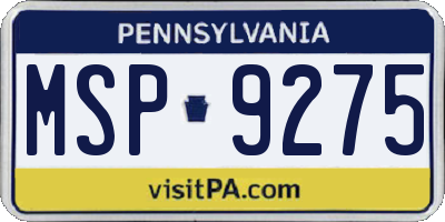 PA license plate MSP9275