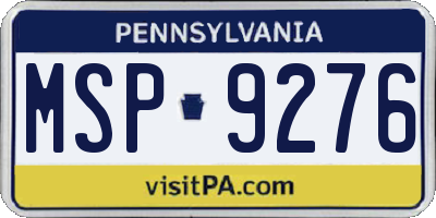 PA license plate MSP9276