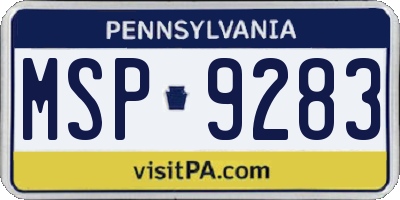 PA license plate MSP9283
