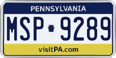 PA license plate MSP9289