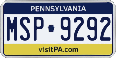 PA license plate MSP9292