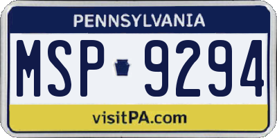 PA license plate MSP9294