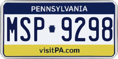 PA license plate MSP9298