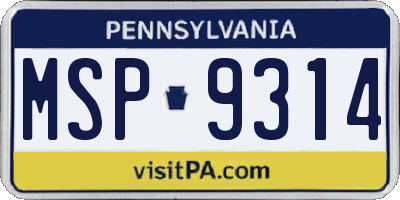 PA license plate MSP9314