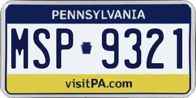 PA license plate MSP9321