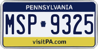 PA license plate MSP9325