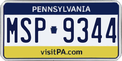 PA license plate MSP9344