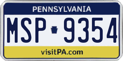 PA license plate MSP9354