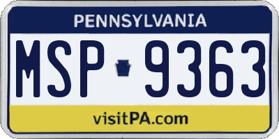 PA license plate MSP9363